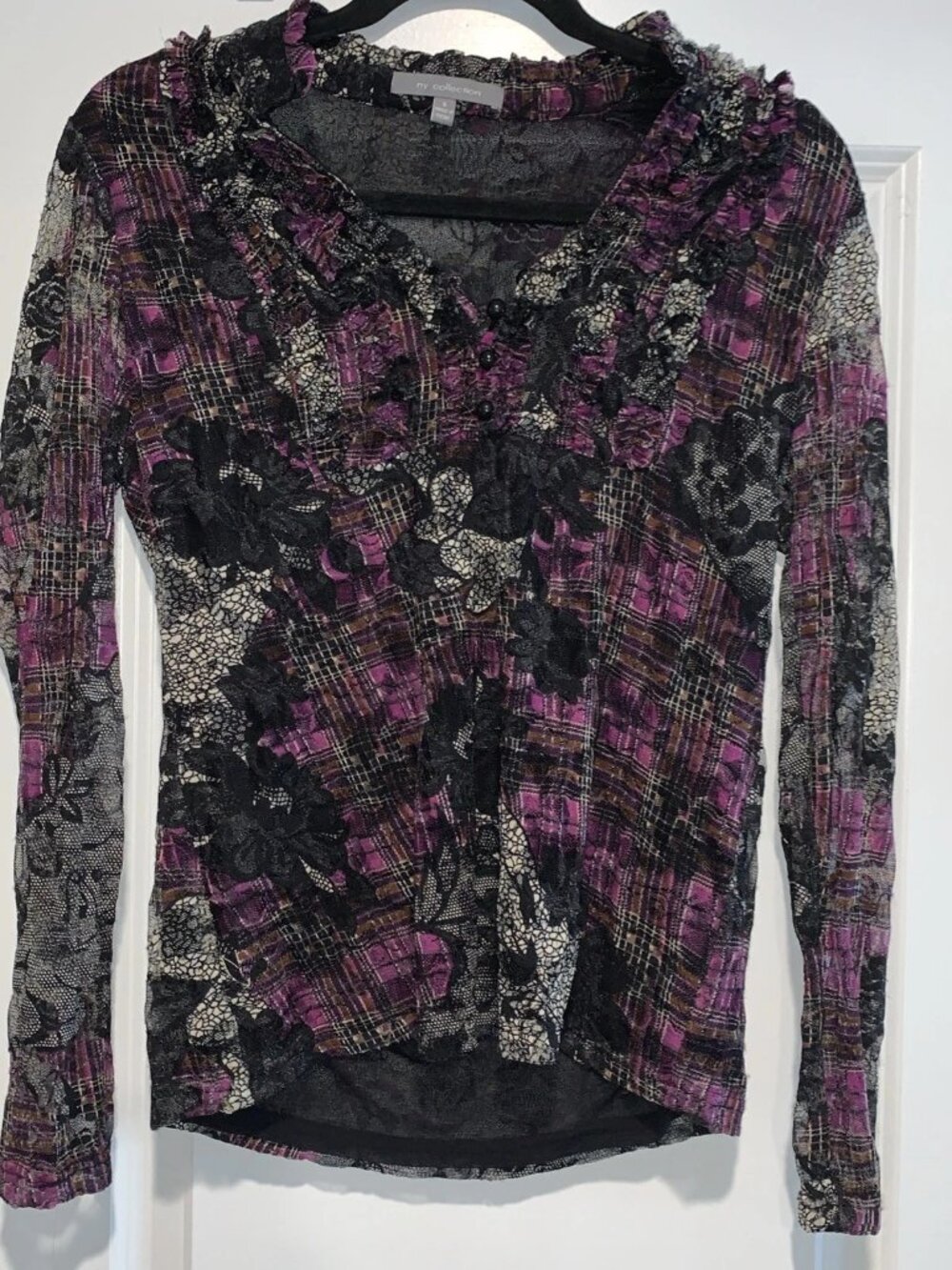 Ny Collection Women’s Multicolor Floral Blouse Long Sleeve Size Small